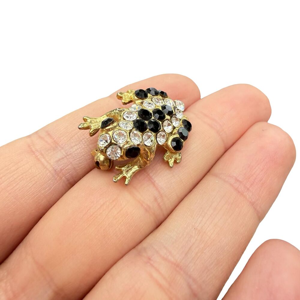 Vintage Jewelry Frog Brooch Rhinestone Frog Pin